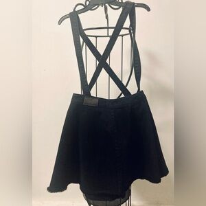 Zara Girls 13/14 Black Denim Skirt L Short Fringe Suspender Skirt School Jumper